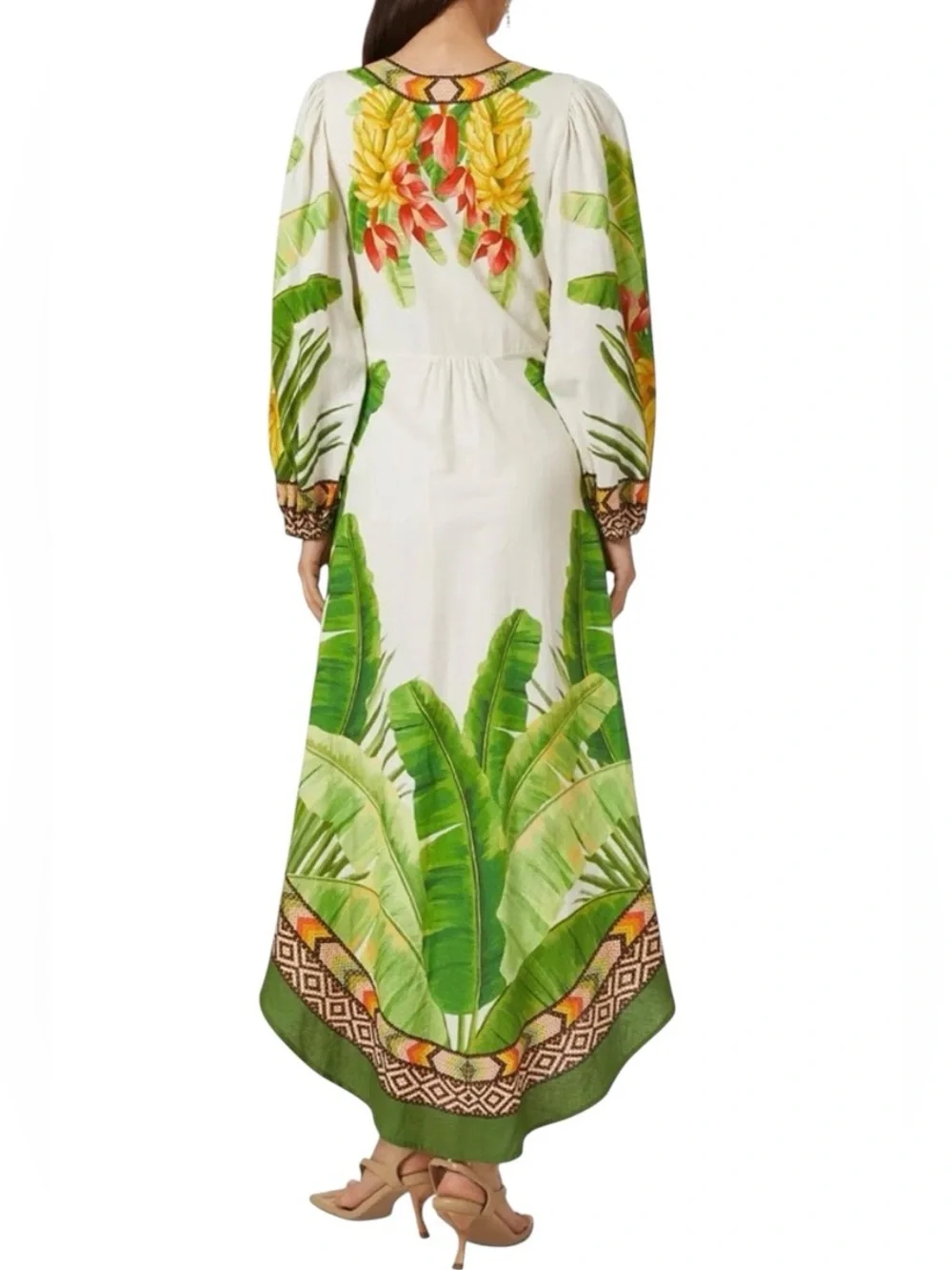 NWT FARM Rio Fresh Forest Tropical Floral Balloon Sleeve Linen Dress Size S - Picture 8 of 13